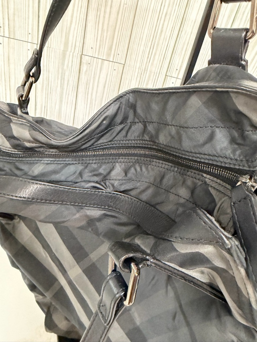 Burberry Black Nova Check Nylon Tote Bag Leather Trim Shoulder Bag Large - Picture 13 of 16